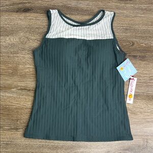 Divinita Sole Ribbed Mesh Stripe Tankini Top – Jasper Green Size Small – NWT ✨